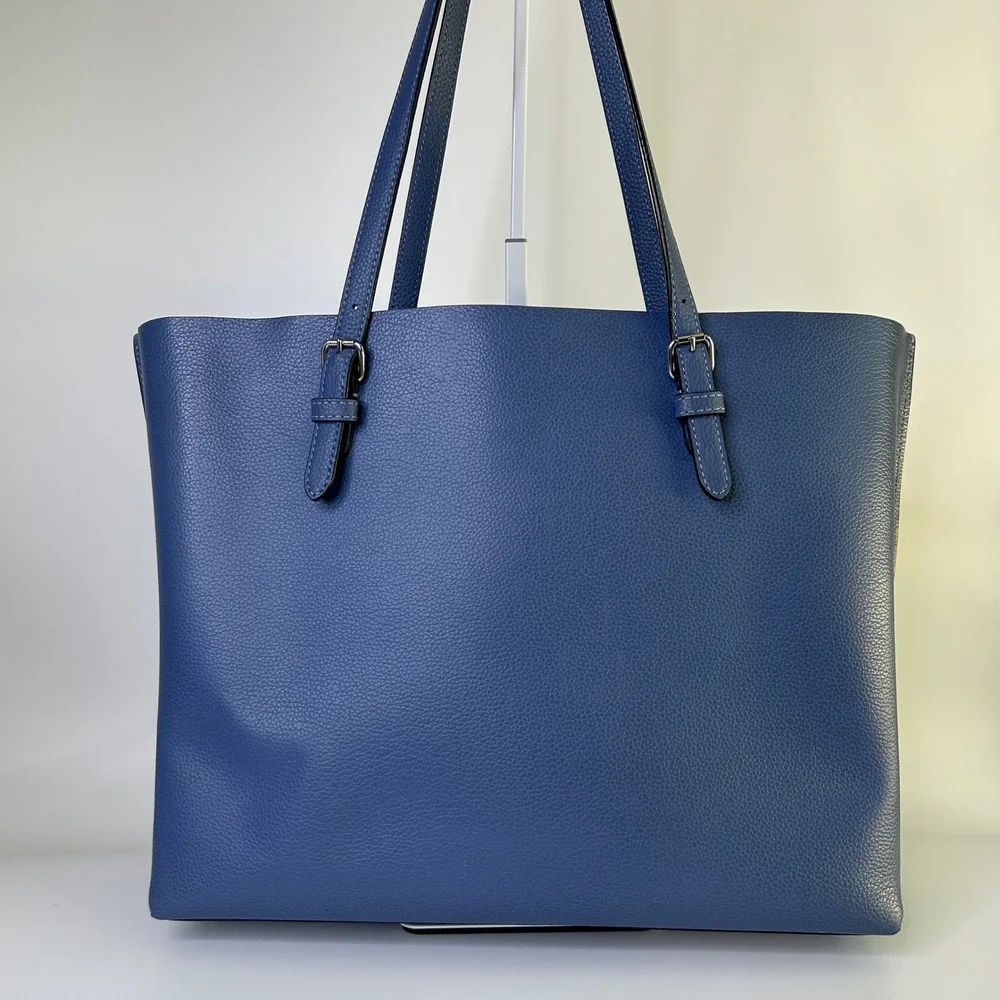 Coach Mollie Tote Stone Blue Pebbled Leather Bag Good